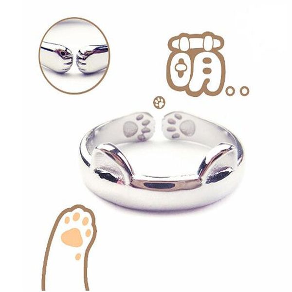 personalized open cat ears band rings cute pet cute animal cat claw footprint ring ab1121, Silver
personalized open cat ears band rings cute pet cute animal cat claw footprint ring ab1121, Silver