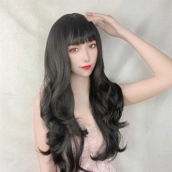 wig female korean style air bangs long curly hair big wave temperament face repair, Black
wig female korean style air bangs long curly hair big wave temperament face repair, Black