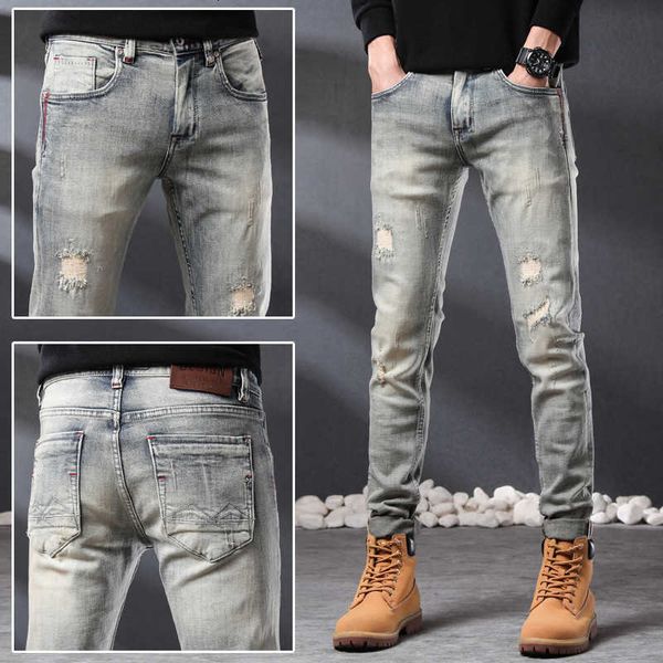 light handsome grey scraped jeans men's 2022 spring and summer slim fit small feet elastic straight pants, Blue
light handsome grey scraped jeans men's 2022 spring and summer slim fit small feet elastic straight pants, Blue