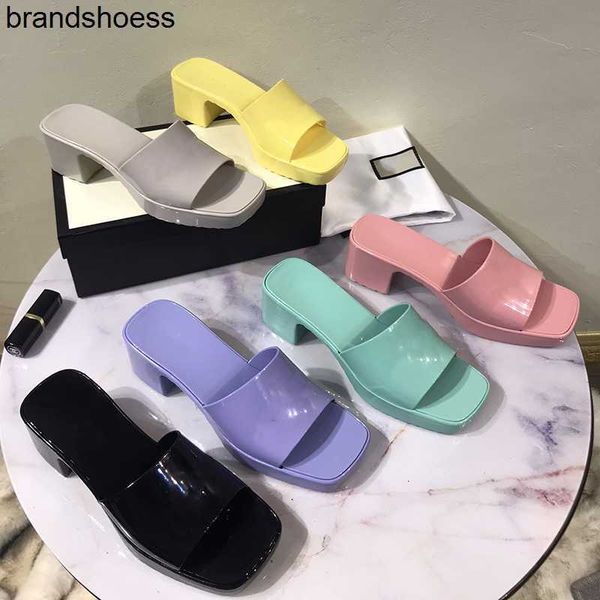 women's designer rubber slide sandal high heels platform sandals chunky heel retro shoes sandals candy colors size 35-41 with box 267, Black
women's designer rubber slide sandal high heels platform sandals chunky heel retro shoes sandals candy colors size 35-41 with box 267, Black