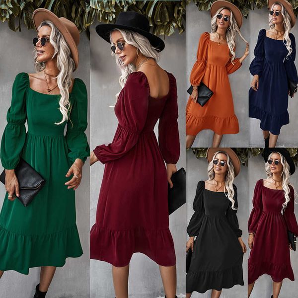 french long sleeve dress 2023 solid a-line skirt leisure vacation style women, Black;gray
french long sleeve dress 2023 solid a-line skirt leisure vacation style women, Black;gray