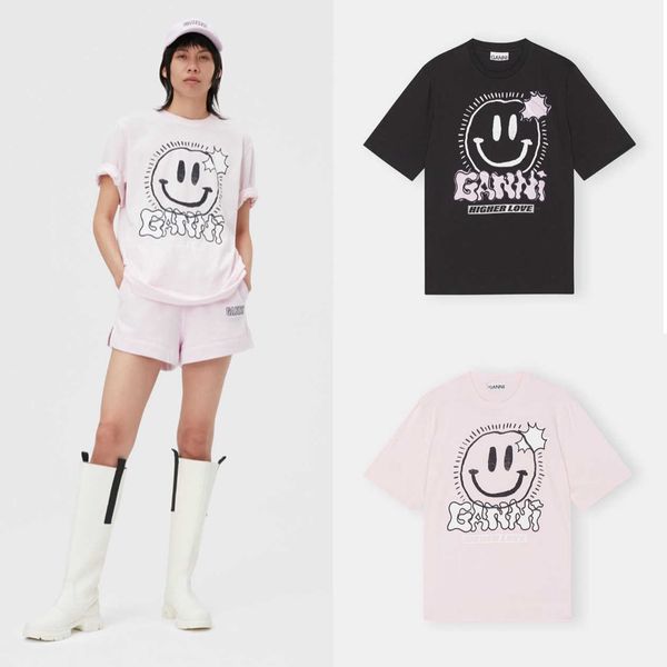 ganni women designer t shirt beach tees style letter smiling round neck printed short sleeved top, White
ganni women designer t shirt beach tees style letter smiling round neck printed short sleeved top, White