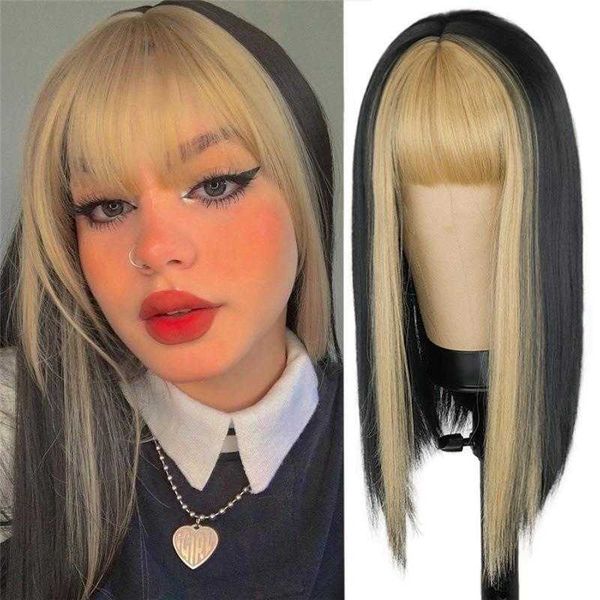 jennie golden bangs dyed wig female long straight hair synthetic wigs product, Black
jennie golden bangs dyed wig female long straight hair synthetic wigs product, Black