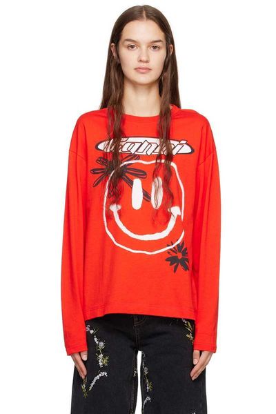 23ss ganni women designer t shirt letter smiling printing red round neck casual women, White
23ss ganni women designer t shirt letter smiling printing red round neck casual women, White