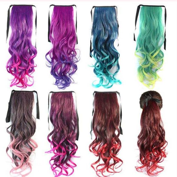 colorful summer color gradient ponytail wig long curly hair chemical fiber strap, Black
colorful summer color gradient ponytail wig long curly hair chemical fiber strap, Black