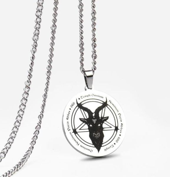 pendant necklaces weatern stainless steel lucifer satan necklace 666 demon round pentagram solomon skull goat head jewelry 4545397, Silver
pendant necklaces weatern stainless steel lucifer satan necklace 666 demon round pentagram solomon skull goat head jewelry 4545397, Silver