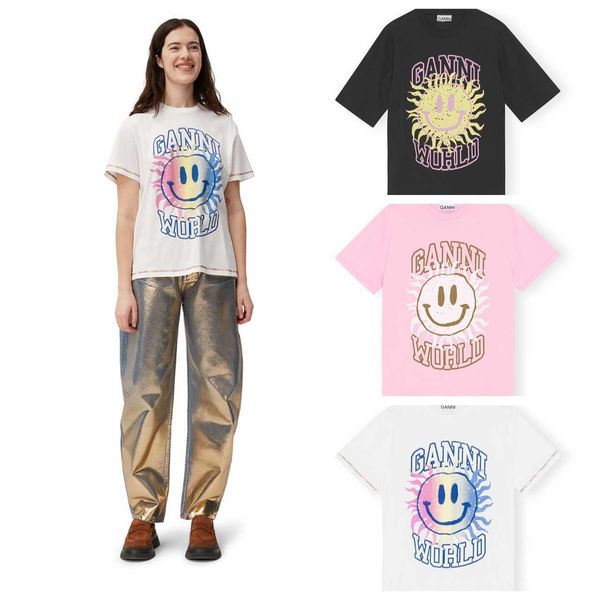 23ss ganni women designer t shirt rainbow pattern versatile loose round neck short sleeve t-shirt women wear, White
23ss ganni women designer t shirt rainbow pattern versatile loose round neck short sleeve t-shirt women wear, White