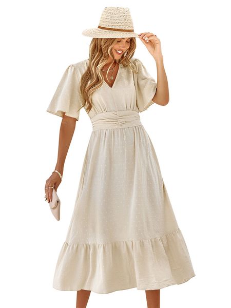 v-neck a-line women's casual dresses high wide waist mid-calf midi length ruched panelled ruffles flare short sleeves spring summer, Black;gray
v-neck a-line women's casual dresses high wide waist mid-calf midi length ruched panelled ruffles flare short sleeves spring summer, Black;gray