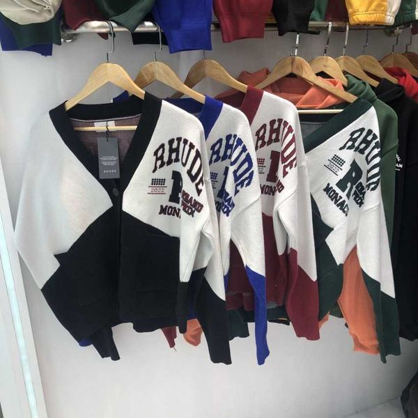 men women jacquard rhude sweater inside tags red green black blue colorblock rhude v-neck knitted cardigan er99, White;black
men women jacquard rhude sweater inside tags red green black blue colorblock rhude v-neck knitted cardigan er99, White;black