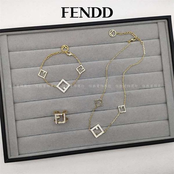 2023 designer new french small exaggerated inlaid with diamond open ring fenjia light luxury letter pendant bracelet necklace set, Black
2023 designer new french small exaggerated inlaid with diamond open ring fenjia light luxury letter pendant bracelet necklace set, Black