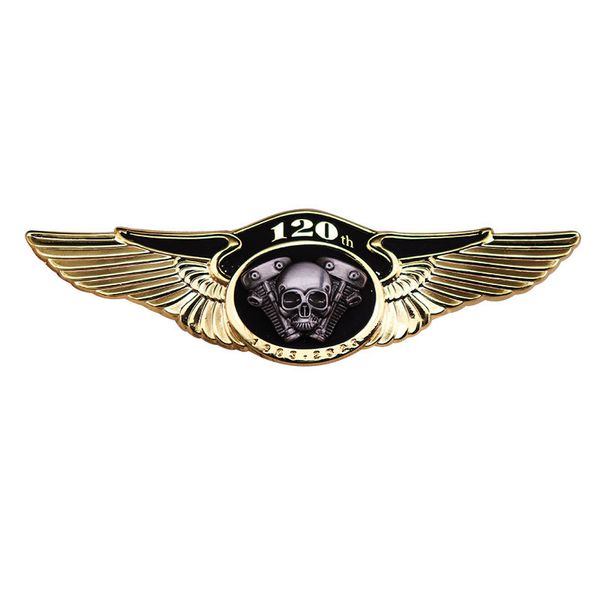 vintage 120th anniversary motorcycle club metal brass brooch double winged skull badge punk art accessories, Blue
vintage 120th anniversary motorcycle club metal brass brooch double winged skull badge punk art accessories, Blue