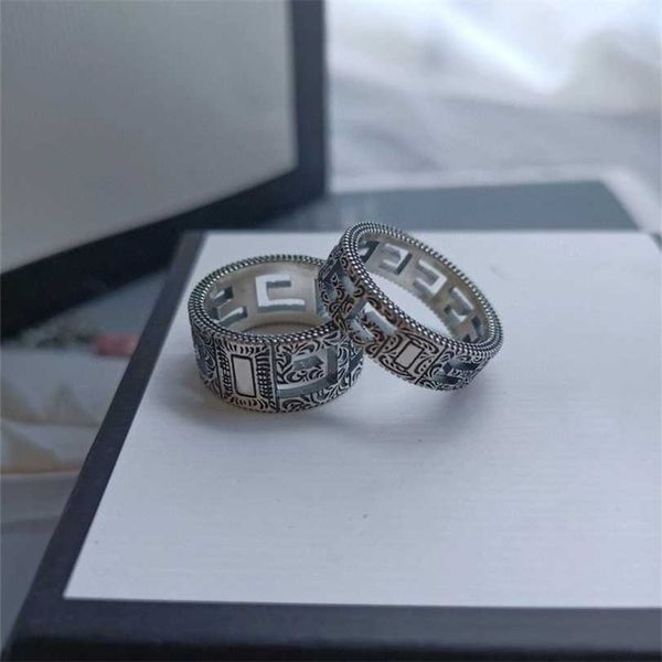 2023 designer new fashion jewelry antique carved pattern old square narrow version double knife flower hollowed out pair ring, Silver
2023 designer new fashion jewelry antique carved pattern old square narrow version double knife flower hollowed out pair ring, Silver