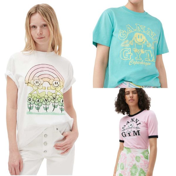ganni 2023 women designer t shirt fashion rainbow small flower print grey casual short sleeve tees, White
ganni 2023 women designer t shirt fashion rainbow small flower print grey casual short sleeve tees, White