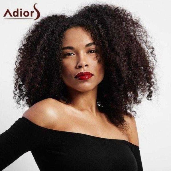 wig female kinky curly fluffy afro chemical fiber small head cover, Black