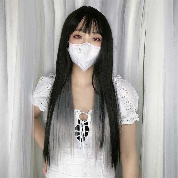 colorful wig set hanging ear dyed female long straight hair high temperature, Black
colorful wig set hanging ear dyed female long straight hair high temperature, Black