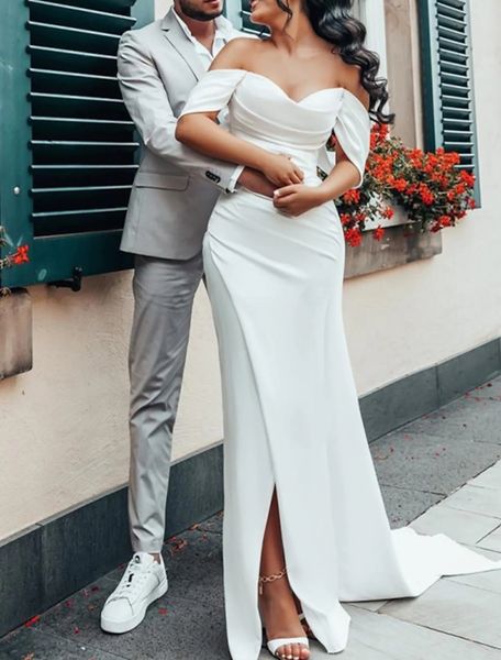 elegant mermaid wedding dress 2023 cap sleeve off shoulder satin ruched split front bridal gowns robe de mariee civil for women, White
elegant mermaid wedding dress 2023 cap sleeve off shoulder satin ruched split front bridal gowns robe de mariee civil for women, White