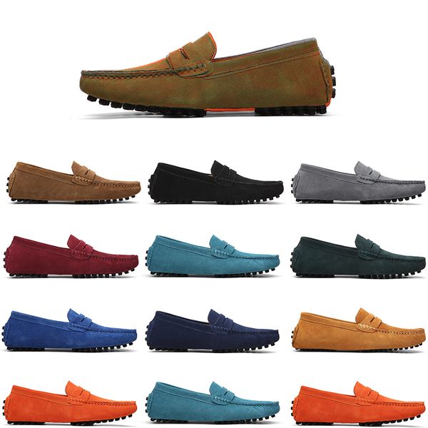 non-brand men casual suede shoe mens slip on lazy leather shoe 38-45 army green, Black