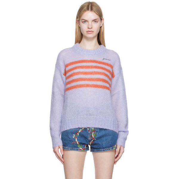 ganni 2023ss women designer sweater lavender color contrast stripe round neck pullover sweater coat, White;black
ganni 2023ss women designer sweater lavender color contrast stripe round neck pullover sweater coat, White;black