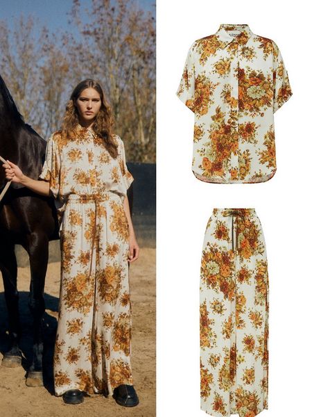 australian designer women's silk pants yellow floral printed two-piece set short sleeve silk shirt, Black;white
australian designer women's silk pants yellow floral printed two-piece set short sleeve silk shirt, Black;white