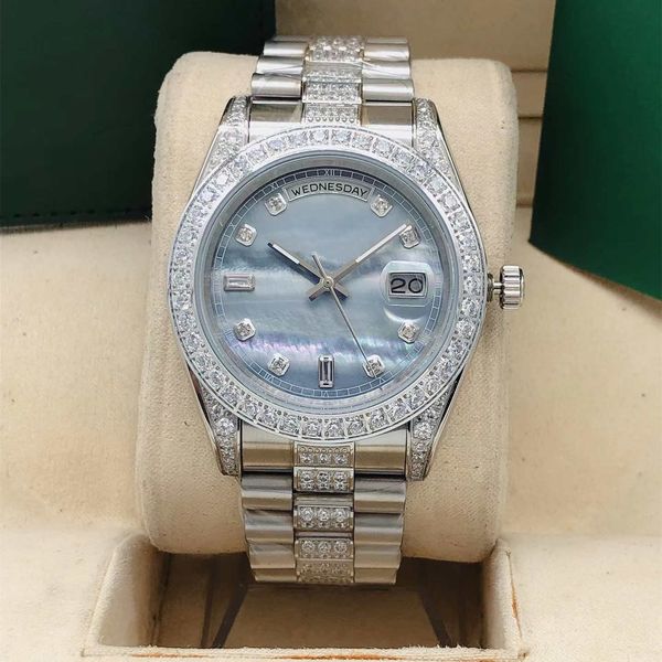 2023 men's watch new style 41mm diamond inlaid outer ring middle row diamond watch with automatic mechanical watch stainless steel fash, Slivery;brown
2023 men's watch new style 41mm diamond inlaid outer ring middle row diamond watch with automatic mechanical watch stainless steel fash, Slivery;brown