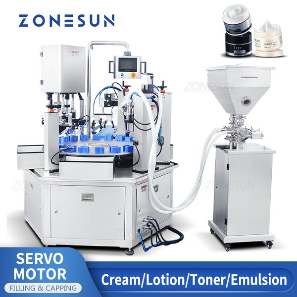 Image of ZONESUN Automatic Cream Filling and Capping Machine Lotion Container Screw Lid Moisturizer Toner Emulsion Production ZS-SRFC