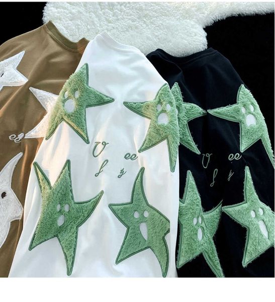 designer luxury american fashion classic flocking five-pointed star men's and women's summer style you loose couple wear sleeve t-, Black;brown
designer luxury american fashion classic flocking five-pointed star men's and women's summer style you loose couple wear sleeve t-, Black;brown