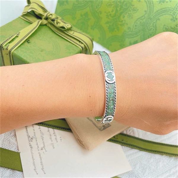 2023 designer new jewelry silver carving used pattern drop glue light green enamel bracelet for men and women, Black
2023 designer new jewelry silver carving used pattern drop glue light green enamel bracelet for men and women, Black