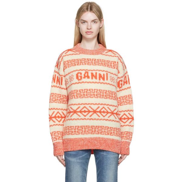 ganni 22ss women designer sweater woven printed round-neck wool sweater coat, White;black
ganni 22ss women designer sweater woven printed round-neck wool sweater coat, White;black