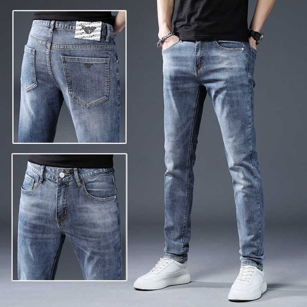 kong hong personalized men's jeans spring/summer 2022 thin slim fit feet elastic casual fashion pants, Blue
kong hong personalized men's jeans spring/summer 2022 thin slim fit feet elastic casual fashion pants, Blue