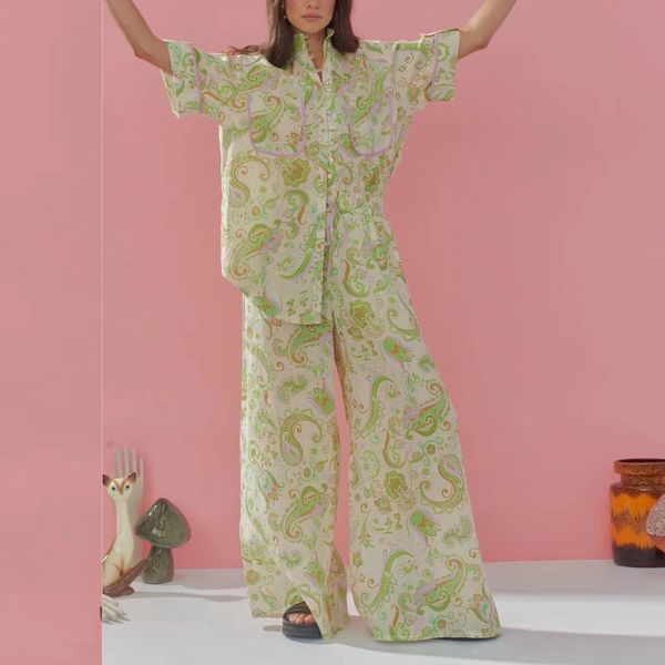 australian designer women's pants green floral printed two-piece set short sleeve shirt, Black;white
australian designer women's pants green floral printed two-piece set short sleeve shirt, Black;white