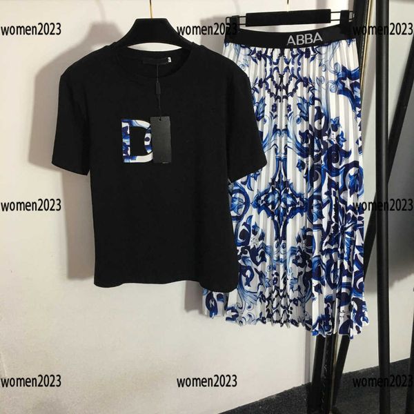 

Women's Suit Girl Sets Ladies Dress 2pcs T-shirt and Blue and White Porcelain Printed Skirt Summer Free Shipping Size S-XL New Arrival Mar14, #9-only skirt
