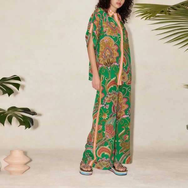 australian designer women's silk pants green floral printed two-piece set short sleeve silk shirt, Black;white
australian designer women's silk pants green floral printed two-piece set short sleeve silk shirt, Black;white