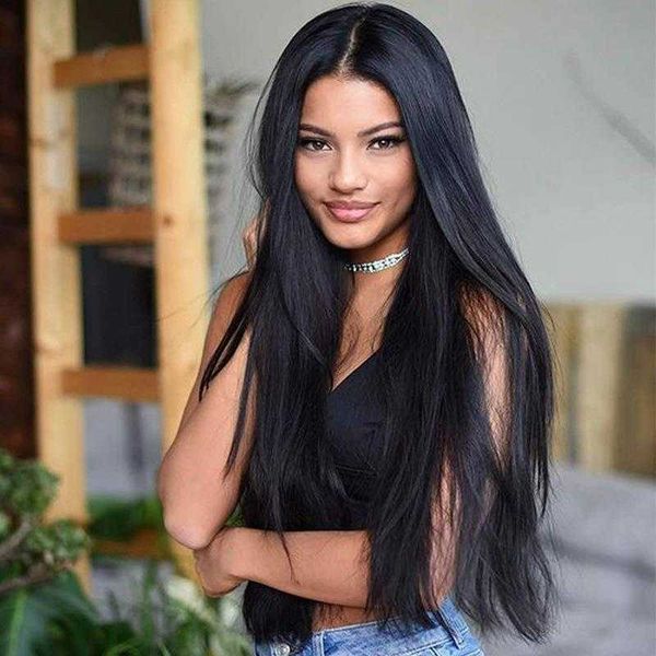 aisi xuchang wig front lace female wigs mid length straight chemical fiber hair, Black
aisi xuchang wig front lace female wigs mid length straight chemical fiber hair, Black