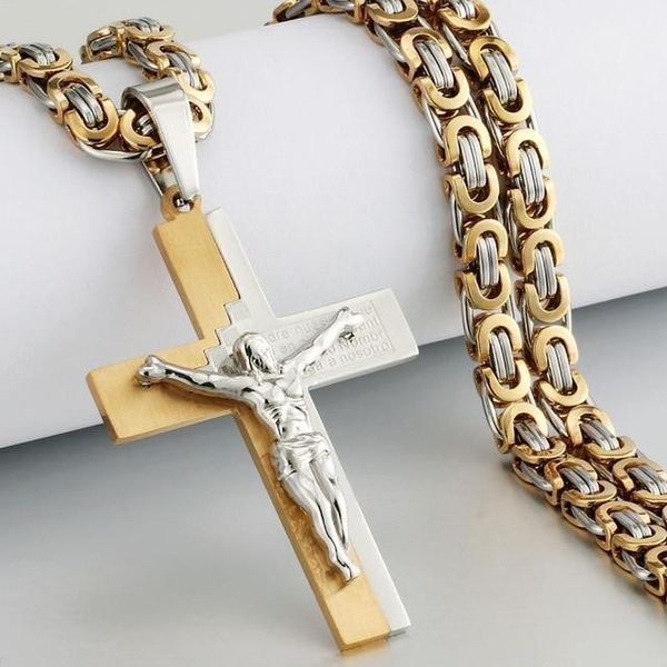 gold jesus christ pendant necklace crucifix cross religious stainless steel men's jewelry gothic byzantine flat chain, Silver
gold jesus christ pendant necklace crucifix cross religious stainless steel men's jewelry gothic byzantine flat chain, Silver