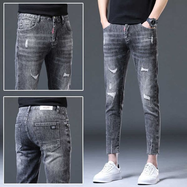 korean 2022 fashion jeans men's spring and summer capris grey hole elastic slim fit leggings thin style, Blue
korean 2022 fashion jeans men's spring and summer capris grey hole elastic slim fit leggings thin style, Blue