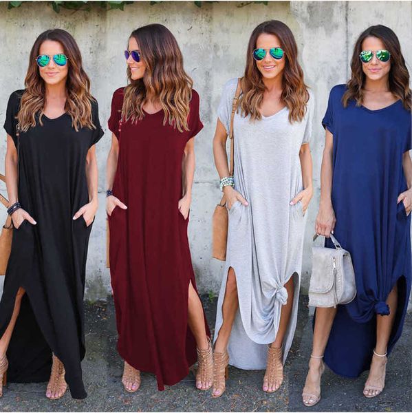 women summer boho dresses female short sleeve pockets robe split plus size maxi long dress bohemian ladies casual dresses, Black;gray
women summer boho dresses female short sleeve pockets robe split plus size maxi long dress bohemian ladies casual dresses, Black;gray