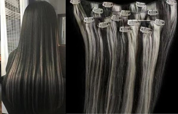 silver grey human hair seamless blonde highlight piano gray color clip in hair extension raw virgin 120g/set silky straight new trend, Black;brown
silver grey human hair seamless blonde highlight piano gray color clip in hair extension raw virgin 120g/set silky straight new trend, Black;brown
