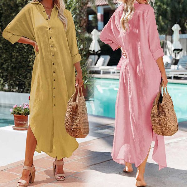long 3/4 sleeve summer button linen maxi dress custom women casual dresses, Black;gray
long 3/4 sleeve summer button linen maxi dress custom women casual dresses, Black;gray