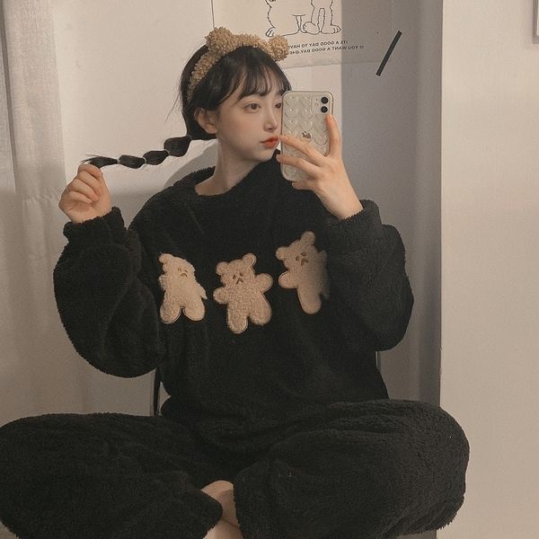 womens sleepwear autumn and winter flannel ladies pajamas set to keep warm casual cute bear coral fleece home service 230317, Black;red
womens sleepwear autumn and winter flannel ladies pajamas set to keep warm casual cute bear coral fleece home service 230317, Black;red