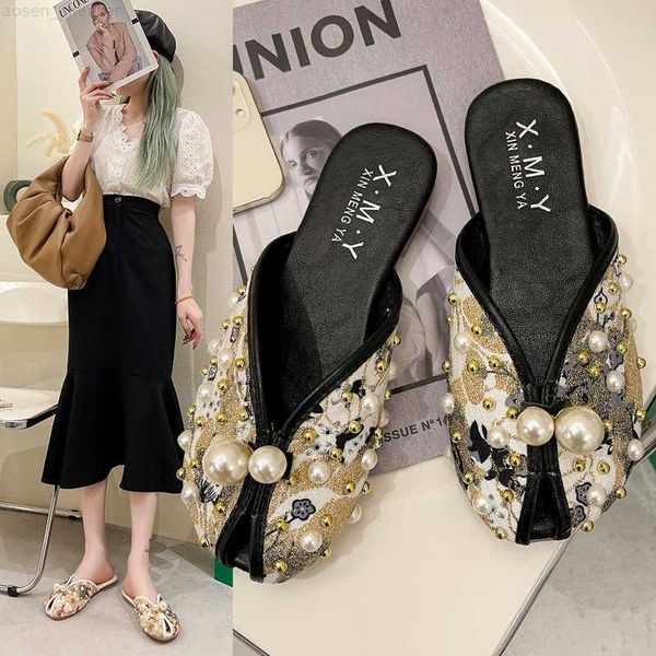 flat shoes female slippers women summer pearl slides string bead pantofle peep toe low designer 2021 cover soft flower rubber 0318, Black
flat shoes female slippers women summer pearl slides string bead pantofle peep toe low designer 2021 cover soft flower rubber 0318, Black
