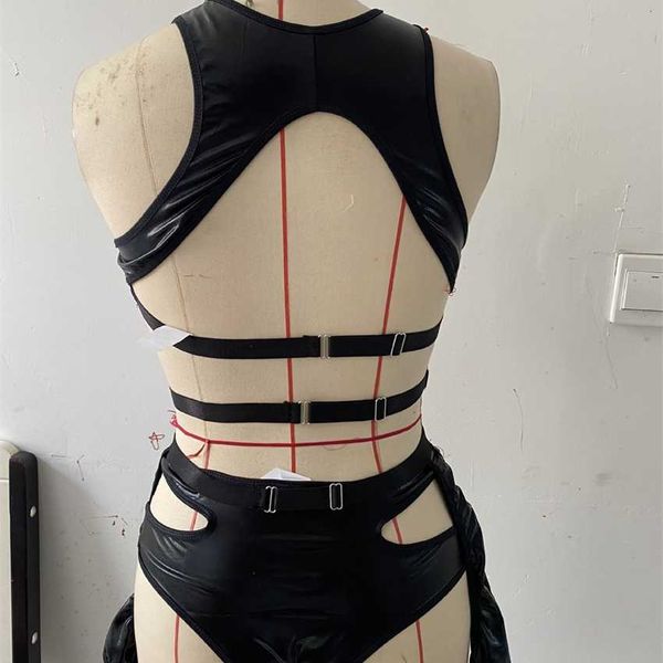2022 winter european new fun cross leather jacket pants three-piece underwear set, Black;white
2022 winter european new fun cross leather jacket pants three-piece underwear set, Black;white