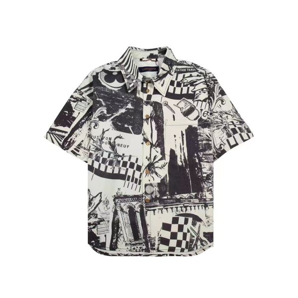 men's shirt fashion temperament american denim short sleeve shirt vintage pattern collage pattern casual versatile unisex, White;black
men's shirt fashion temperament american denim short sleeve shirt vintage pattern collage pattern casual versatile unisex, White;black