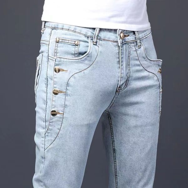 mens jeans 3 colors men cotton korean style stretch slim fit denim pants fashion button skinny male trousers 230317, Blue
mens jeans 3 colors men cotton korean style stretch slim fit denim pants fashion button skinny male trousers 230317, Blue