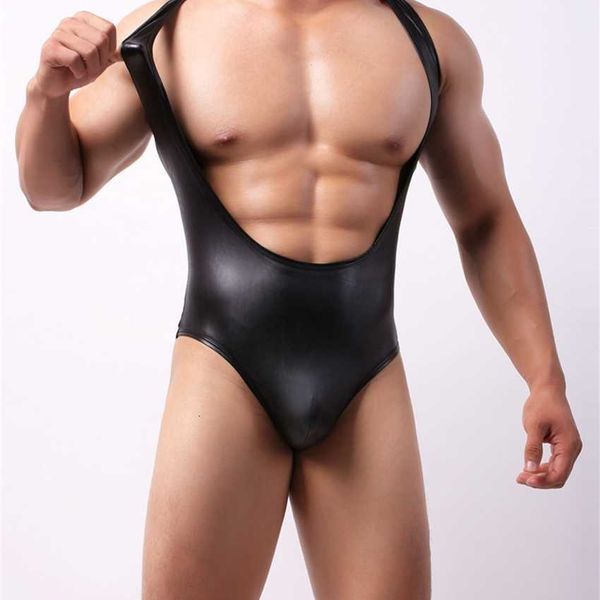 men's imitation leather fun open chest one-piece underwear vest black patent nightclub dress, Black;white
men's imitation leather fun open chest one-piece underwear vest black patent nightclub dress, Black;white