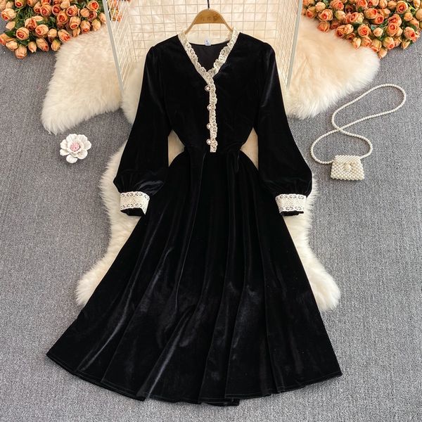new autumn vintage casual dresses solid slim full lady dress a line v neck chiffon pullover mid-calf lantern sleeve women dresses 2023, Black;gray
new autumn vintage casual dresses solid slim full lady dress a line v neck chiffon pullover mid-calf lantern sleeve women dresses 2023, Black;gray
