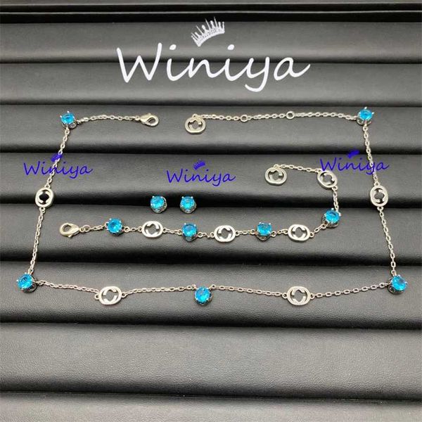 2023 designer new gujia blue suit/gjia new letter diamond necklace bracelet earrings temperament light luxury jewelry, Silver
2023 designer new gujia blue suit/gjia new letter diamond necklace bracelet earrings temperament light luxury jewelry, Silver