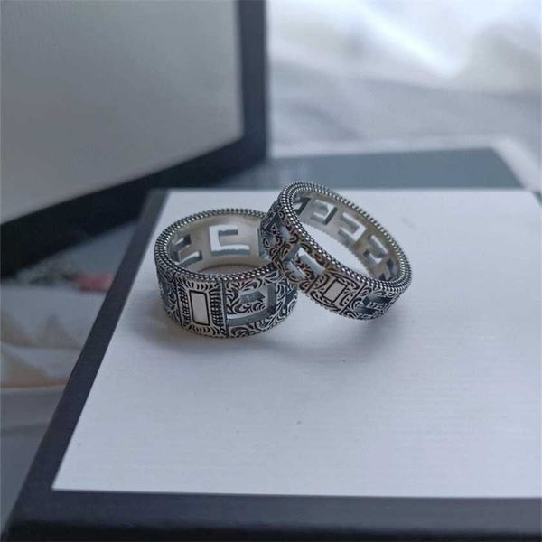 2023 designer new fashion jewelry antique carved pattern old square narrow version double knife flower hollowed out pair ring, Silver
2023 designer new fashion jewelry antique carved pattern old square narrow version double knife flower hollowed out pair ring, Silver