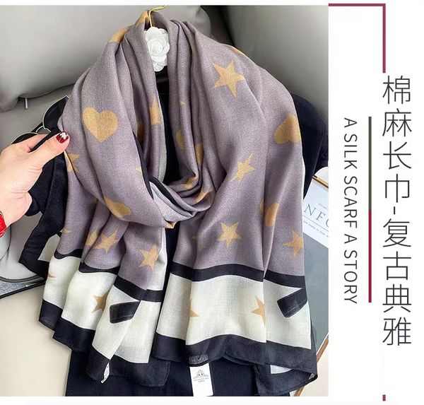 designer style popular scarf women's shawl scarf cotton hemp texture matching spring and autumn style love pattern, Blue;gray
designer style popular scarf women's shawl scarf cotton hemp texture matching spring and autumn style love pattern, Blue;gray