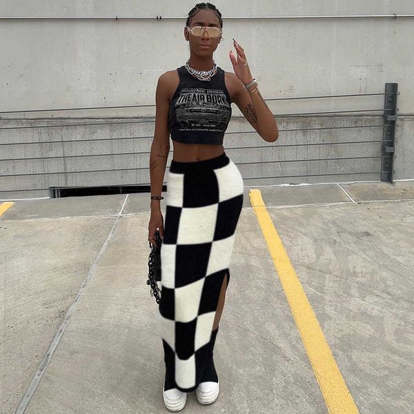 w22j20813 women's kliou casual fashion street side split elastic waist new knitted plaid skirt, Black;gray
w22j20813 women's kliou casual fashion street side split elastic waist new knitted plaid skirt, Black;gray