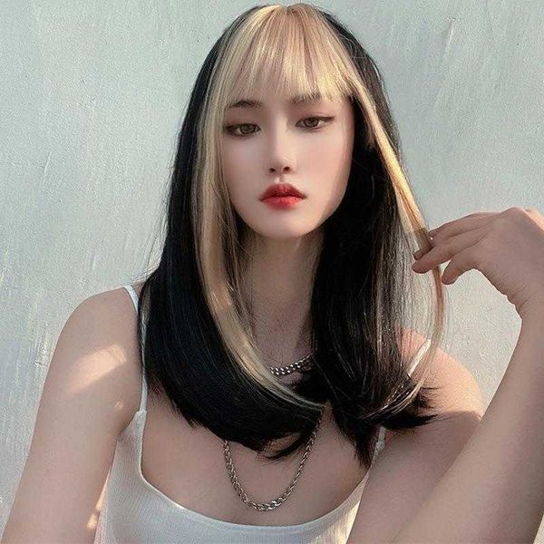 wig womens long hair internet celebrity golden bangs dyed comic clavicle woven, Black
wig womens long hair internet celebrity golden bangs dyed comic clavicle woven, Black